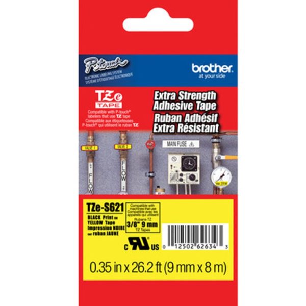 Rollo de Etiqueta Brother color Amarilla TZES621 de 09mm de ancho x 8 metros de largo. Original Brother de uso profesional. Distribuidor en Quito, Ecuador Innovaciones Tecnológicas SA.