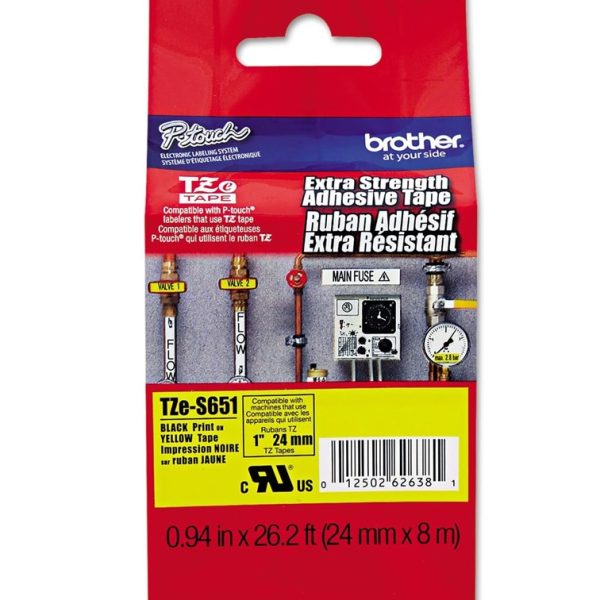Rollo de Etiqueta Brother color Amarilla TZES651 de 24mm de ancho x 8 metros de largo. Original Brother de uso profesional. Distribuidor en Quito, Ecuador Innovaciones Tecnológicas SA.