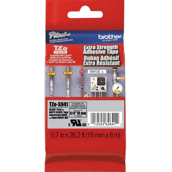 Rollo de Etiqueta Brother color Plata TZES941 de 18mm de ancho x 8 metros de largo. Original Brother de uso profesional. Distribuidor en Quito, Ecuador Innovaciones Tecnológicas SA.