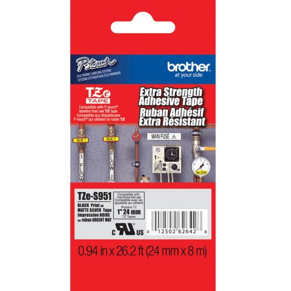Rollo de Etiqueta Brother color Plata TZES951 de 24mm de ancho x 8 metros de largo. Original Brother de uso profesional. Distribuidor en Quito, Ecuador Innovaciones Tecnológicas SA.